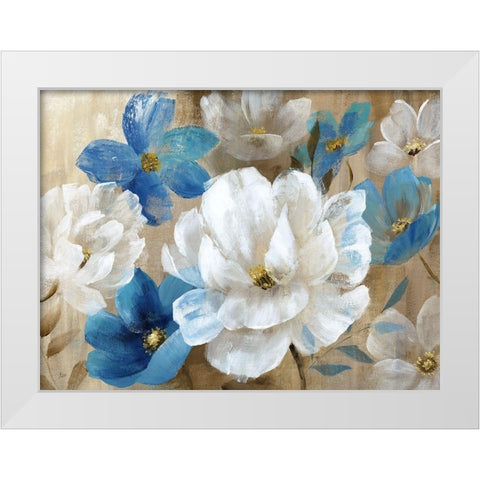 Transient Garden Blues White Modern Wood Framed Art Print by Nan
