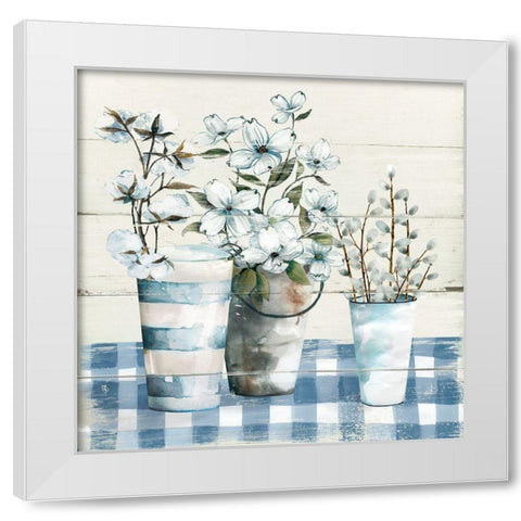 Gingham Blues White Modern Wood Framed Art Print by Robinson, Carol