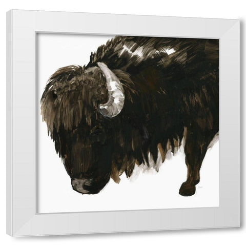 Bison Bull White Modern Wood Framed Art Print by Nan