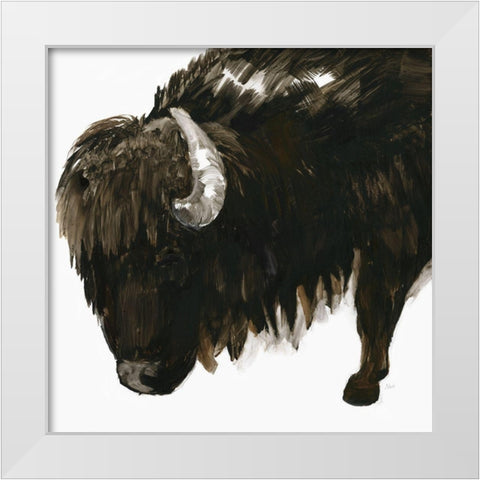 Bison Bull White Modern Wood Framed Art Print by Nan