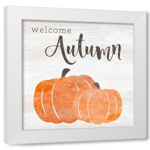 Welcome Autumn White Modern Wood Framed Art Print by CAD Designs
