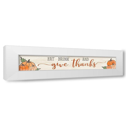 Eat Drink Thanks White Modern Wood Framed Art Print by CAD Designs