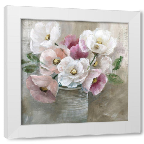 Blooming and Blushing White Modern Wood Framed Art Print by Nan