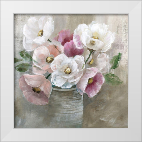 Blooming and Blushing White Modern Wood Framed Art Print by Nan