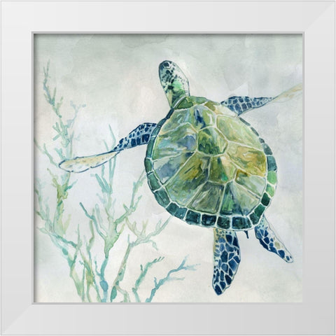 Seaglass Turtle II White Modern Wood Framed Art Print by Robinson, Carol