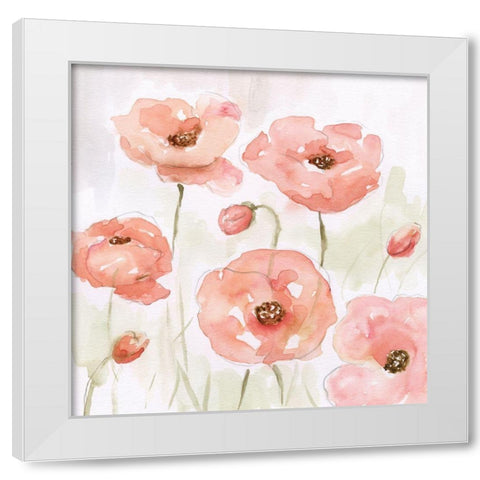 Spring Poppies I White Modern Wood Framed Art Print by Nan