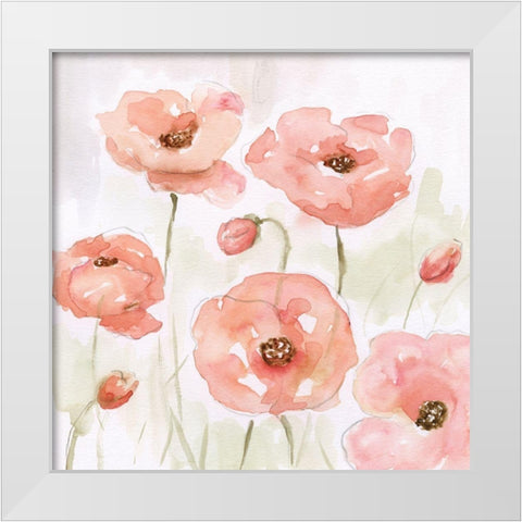 Spring Poppies I White Modern Wood Framed Art Print by Nan