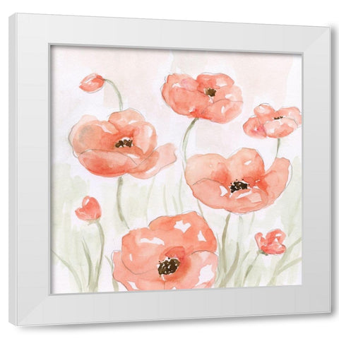 Spring Poppies II White Modern Wood Framed Art Print by Nan