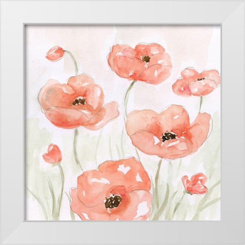 Spring Poppies II White Modern Wood Framed Art Print by Nan