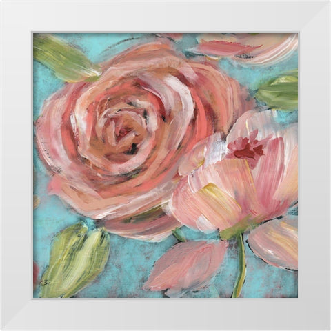 Blushing Coral Beauties White Modern Wood Framed Art Print by Nan