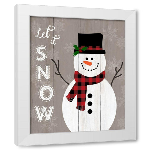 Let it Snow Snowman White Modern Wood Framed Art Print by CAD Designs