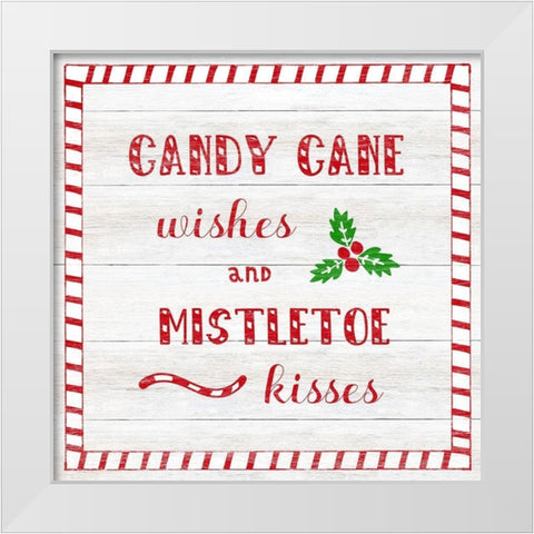 Candy Cane Wishes White Modern Wood Framed Art Print by CAD Designs