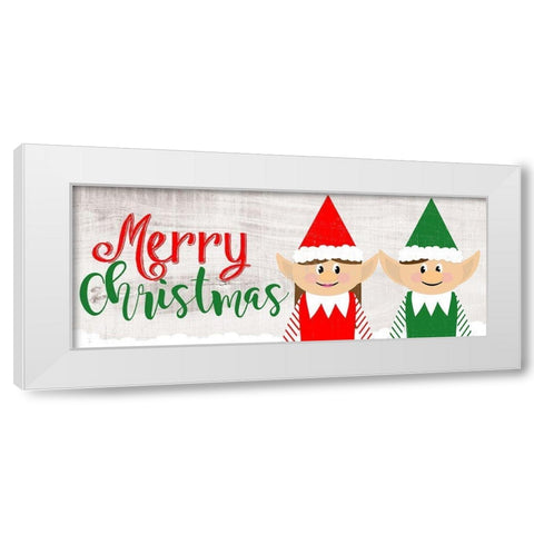 Christmas Elf Couple White Modern Wood Framed Art Print by CAD Designs