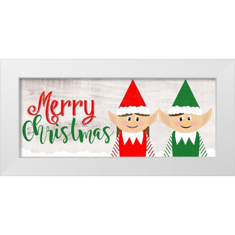Christmas Elf Couple White Modern Wood Framed Art Print by CAD Designs