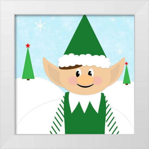 Christmas Elf White Modern Wood Framed Art Print by CAD Designs