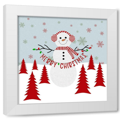 Merry Christmas Snowman White Modern Wood Framed Art Print by Carpentieri, Natalie