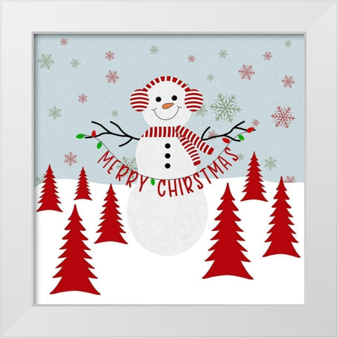Merry Christmas Snowman White Modern Wood Framed Art Print by Carpentieri, Natalie