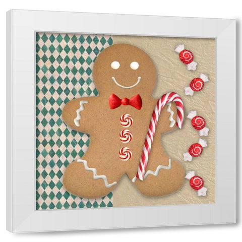 Gingerbread Man White Modern Wood Framed Art Print by Santiago, Daniela