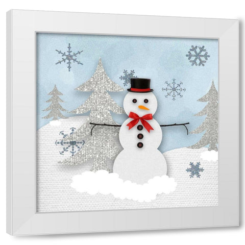 Snowman Hill White Modern Wood Framed Art Print by Santiago, Daniela