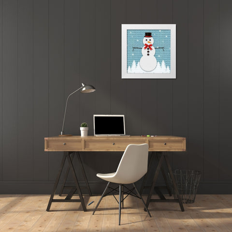Wool Snowman White Modern Wood Framed Art Print by Santiago, Daniela
