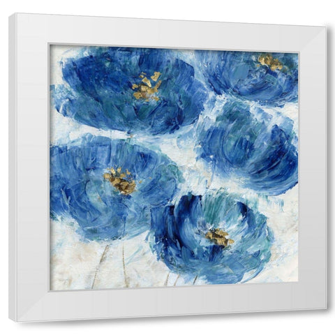 Blue Floral Fleck White Modern Wood Framed Art Print by Craven, Katrina