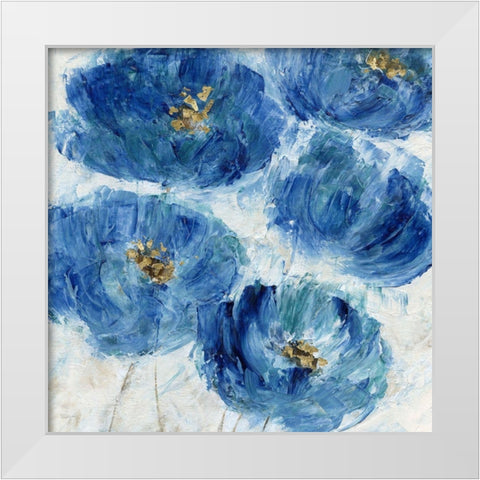 Blue Floral Fleck White Modern Wood Framed Art Print by Craven, Katrina