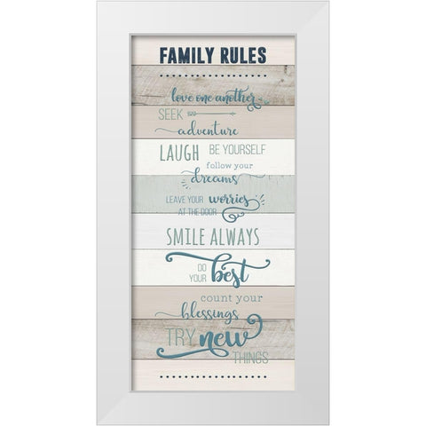 Family Rules White Modern Wood Framed Art Print by CAD Designs