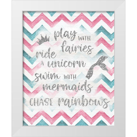 Fairies Unicorns Mermaids White Modern Wood Framed Art Print by Carpentieri, Natalie