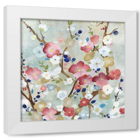 Cherry Blossoms White Modern Wood Framed Art Print by Tava Studios