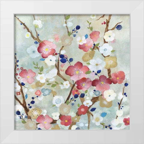 Cherry Blossoms White Modern Wood Framed Art Print by Tava Studios