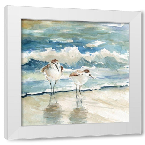 Beach Birds White Modern Wood Framed Art Print by Robinson, Carol