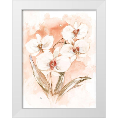 White and Coral Orchid I White Modern Wood Framed Art Print by Nan