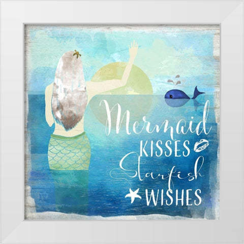 Mermaid Kisses White Modern Wood Framed Art Print by Santiago, Daniela