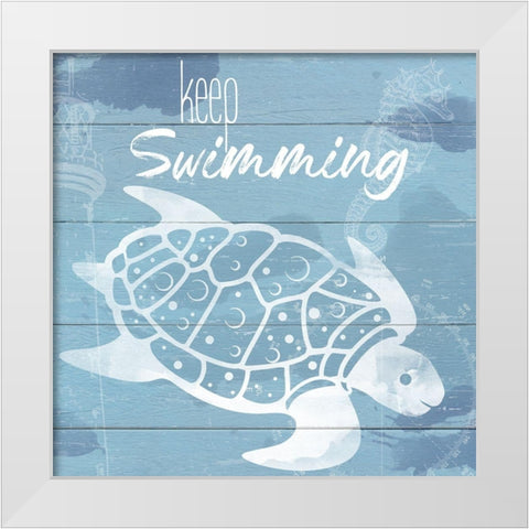 Keep Swimming White Modern Wood Framed Art Print by Santiago, Daniela