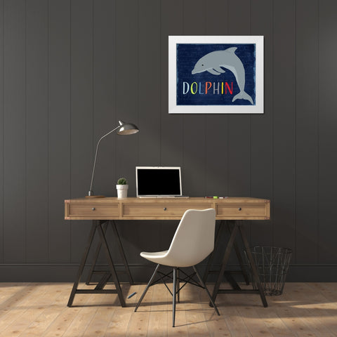 Dolphin White Modern Wood Framed Art Print by Santiago, Daniela
