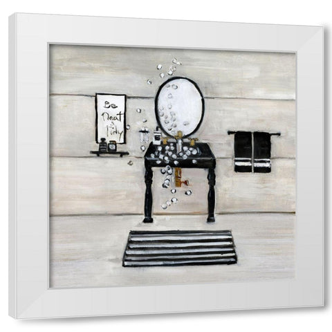 Neat and Tidy Bath White Modern Wood Framed Art Print by Swatland, Sally