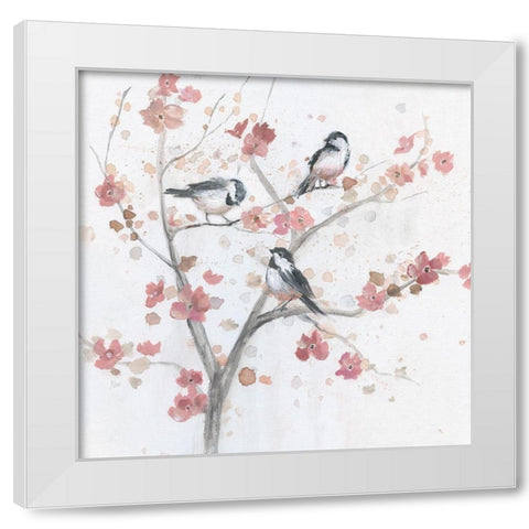 Chickadees In Spring I White Modern Wood Framed Art Print by Nan