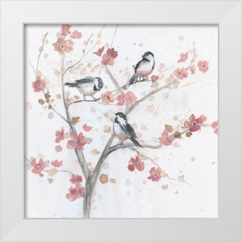 Chickadees In Spring I White Modern Wood Framed Art Print by Nan