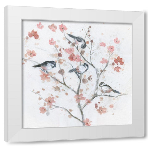 Chickadees In Spring II White Modern Wood Framed Art Print by Nan