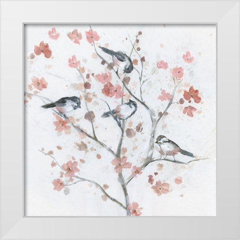 Chickadees In Spring II White Modern Wood Framed Art Print by Nan