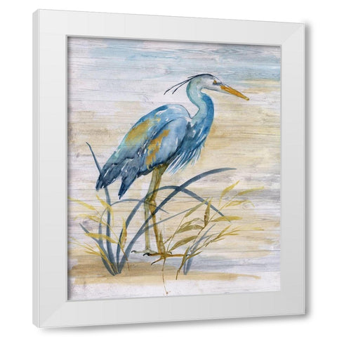 Blue Heron I White Modern Wood Framed Art Print by Nan