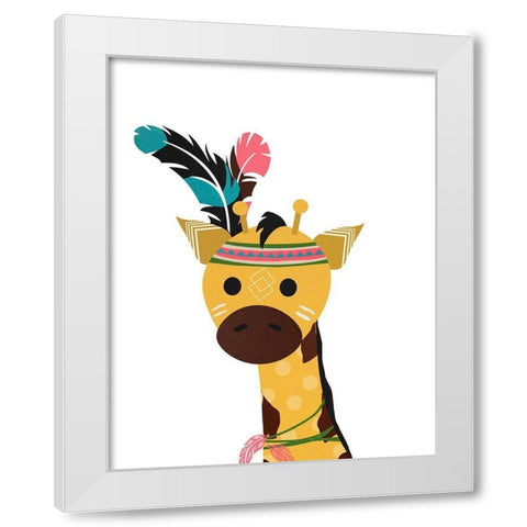 Boho Giraffe White Modern Wood Framed Art Print by Santiago, Daniela
