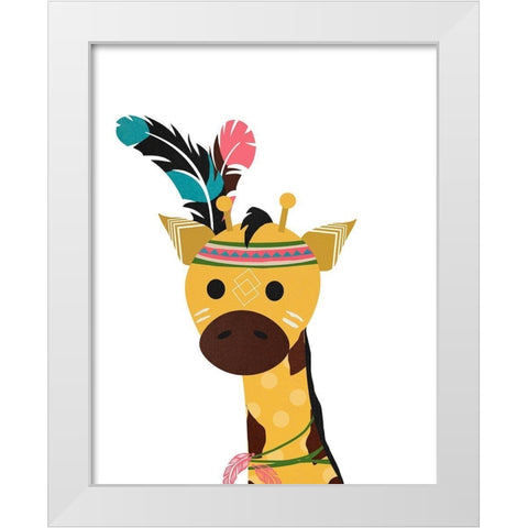 Boho Giraffe White Modern Wood Framed Art Print by Santiago, Daniela