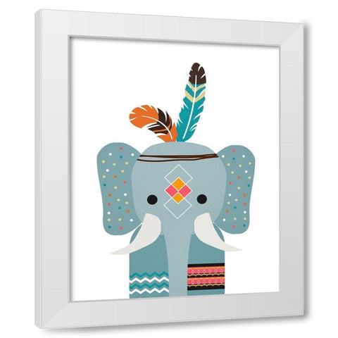 Boho Elephant White Modern Wood Framed Art Print by Santiago, Daniela