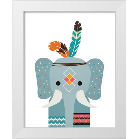 Boho Elephant White Modern Wood Framed Art Print by Santiago, Daniela