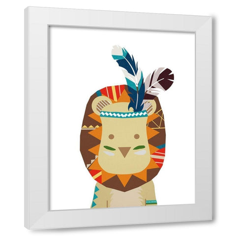 Boho Lion White Modern Wood Framed Art Print by Santiago, Daniela