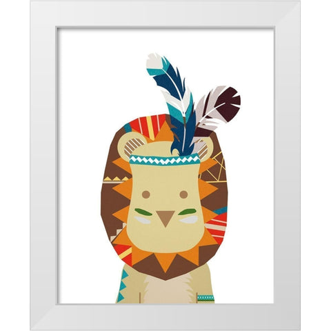 Boho Lion White Modern Wood Framed Art Print by Santiago, Daniela