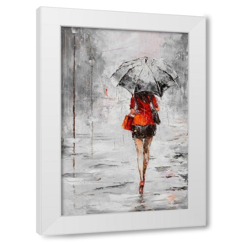 City in the Rain II White Modern Wood Framed Art Print by Kowalik, Jolanta