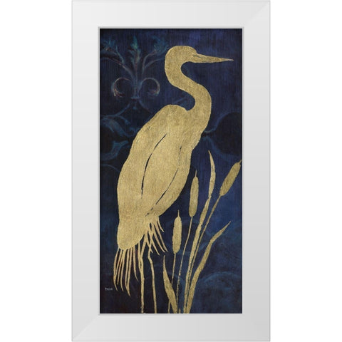 Egret On Indigo I White Modern Wood Framed Art Print by Tava Studios