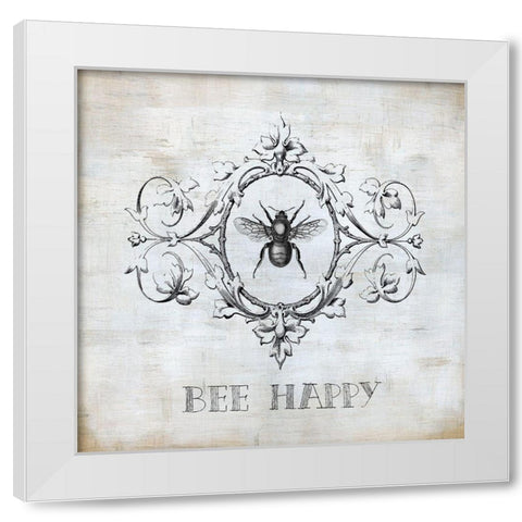 Bee Happy White Modern Wood Framed Art Print by Robinson, Carol